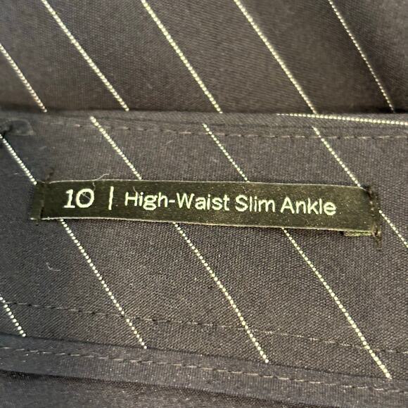 Talbots Pintripe Pants High Waist Slim Ankle Stretch Size 10 Classic Belted Navy - Picture 7 of 9